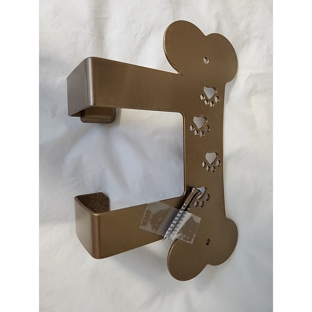 Dog Lovers Leash Rack Bone Shape with Puppy Paws Gold‎ Metal 2 Hooks 7